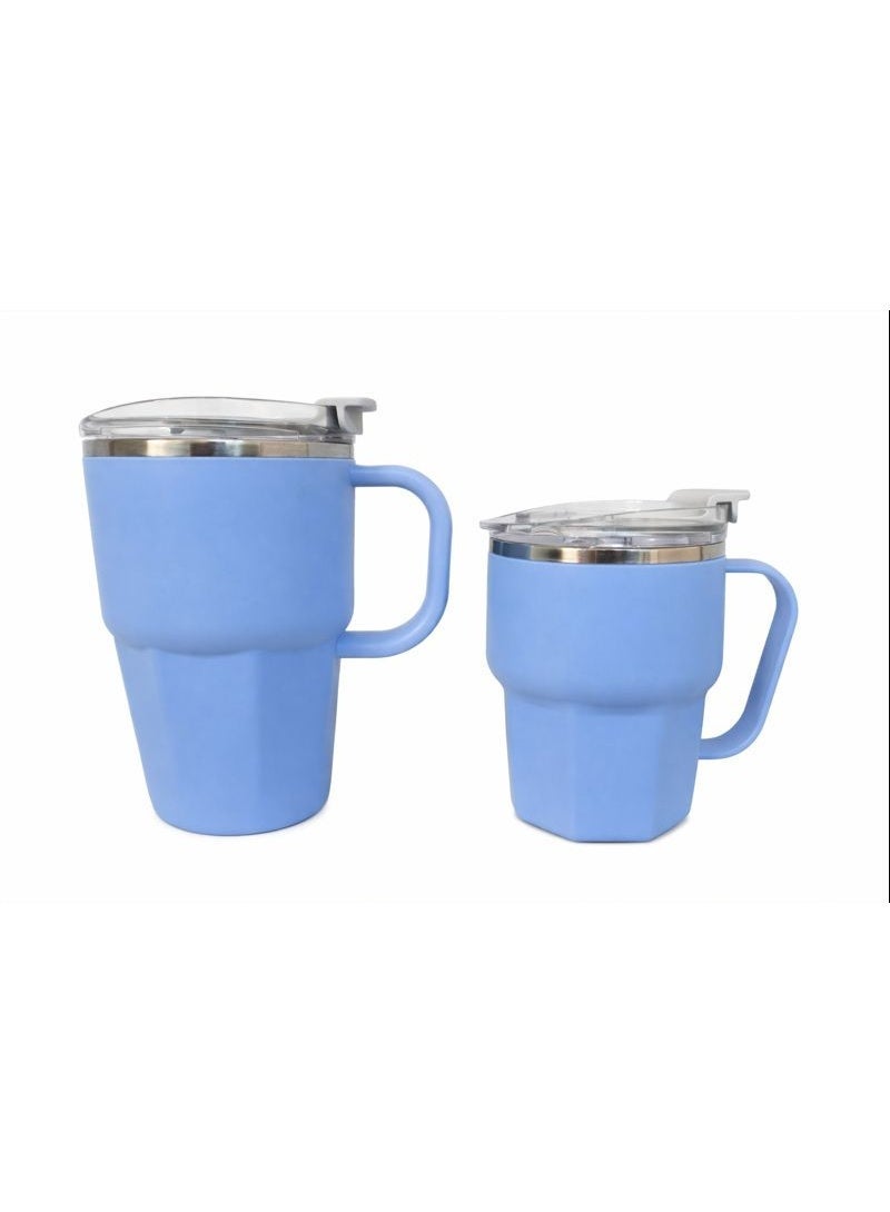 Set of 2 Rust-Resistant Insulated Stainless Steel Mugs (420ml + 560ml) with Airtight Lid & Handle – Keeps Drinks Hot & Cold - Image 1